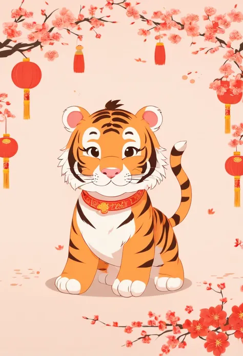 Chinese new year style, A cute tiger, intricate, Soft Color palette, (best quality, masterpiece, Representative work, official art, Professional, unity 8k wallpaper:1.3)