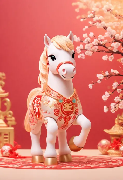 Chinese new year style, A cute horse, intricate, Soft Color palette, (best quality, masterpiece, Representative work, official art, Professional, unity 8k wallpaper:1.3)