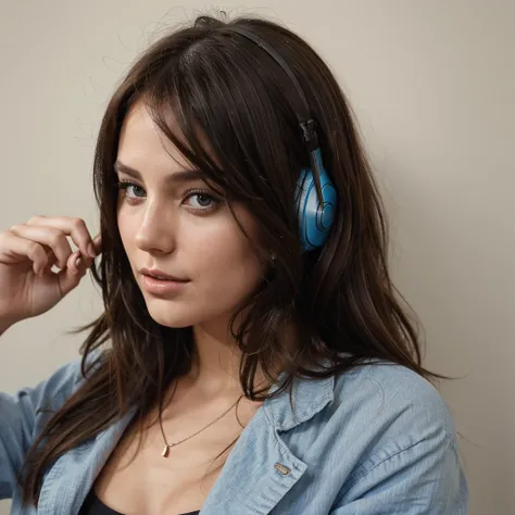 Brunette instagram model eith pretty face. Listening music