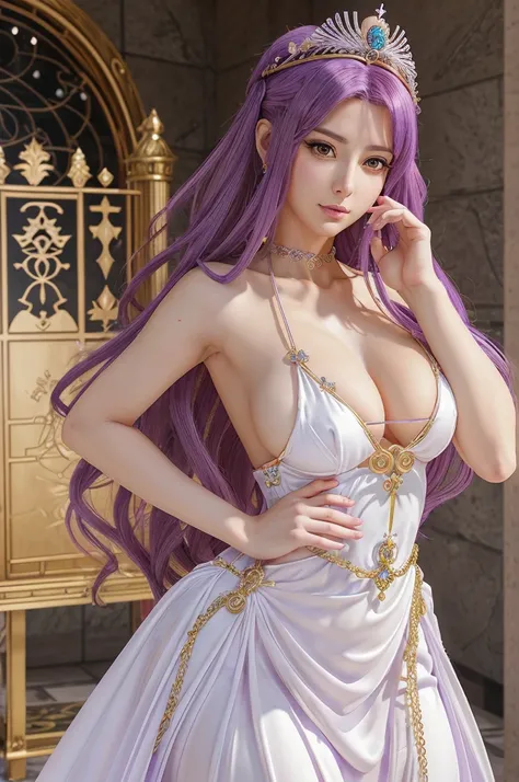 anime - style image of a woman in a white dress with purple hair, anime goddess, ((a beautiful fantasy empress)), lady palutena, portrait knights of zodiac girl, a beautiful fantasy empress, anime princess, cute anime waifu in a nice dress, portrait of meg...