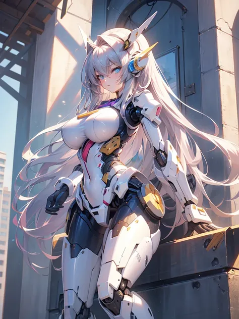 （（master piece，best quality）），large mechanical robot structure，1 girl，a mecha girl，thin long hair，delicate features，huge tit，open chest，，long legs，fine pubic hair，