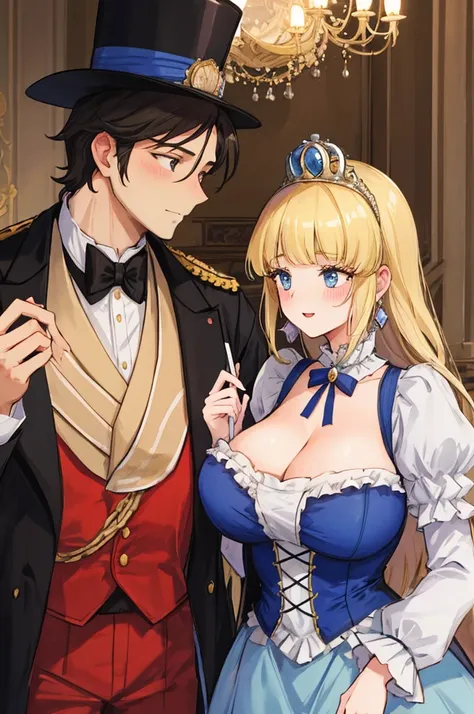 a man，A woman with big ，a couple，heterosexuality，young prince and princess，victorian style，Dating，