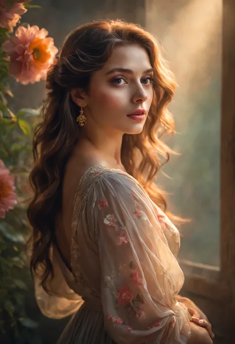 (best quality,4k,8k,highres,masterpiece:1.2),ultra-detailed,(realistic,photorealistic,photo-realistic:1.37),portraits,illustration,colorful,hazy backlight,poetess portrait,breathtaking background,beautiful detailed eyes,beautiful detailed lips,wispy hair,f...