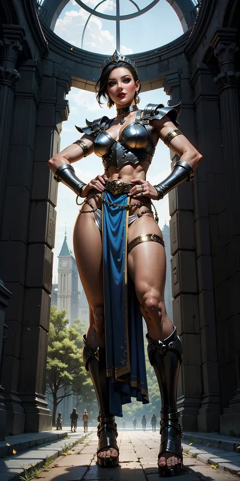 full body, whole body. 1solo (girl). slave fighter, loincloth standing, hands on hips full body, whole body. 1solo (girl). slave fighter, loincloth standing, hands on hips, metal sandals, backpack, choker, big belt, view from below, feet together, bracers,...