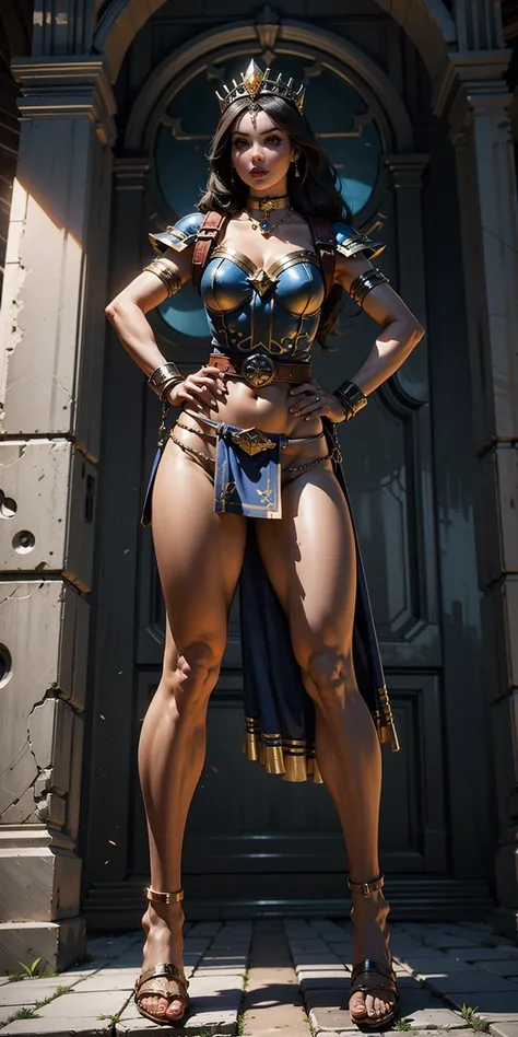 full body, whole body. 1solo (girl). slave fighter, loincloth standing, hands on hips full body, whole body. 1solo (girl). slave fighter, loincloth standing, hands on hips, metal sandals, backpack, choker, big belt, view from below, feet together, bracers,...