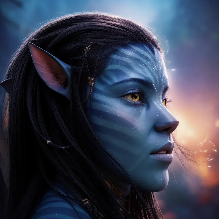 avatar style, portrait:1.6, 1girl, female, (blue skin tone:1.0), (long hair:1.0), one pair of pointy ears:1, long hairstyle, bla...