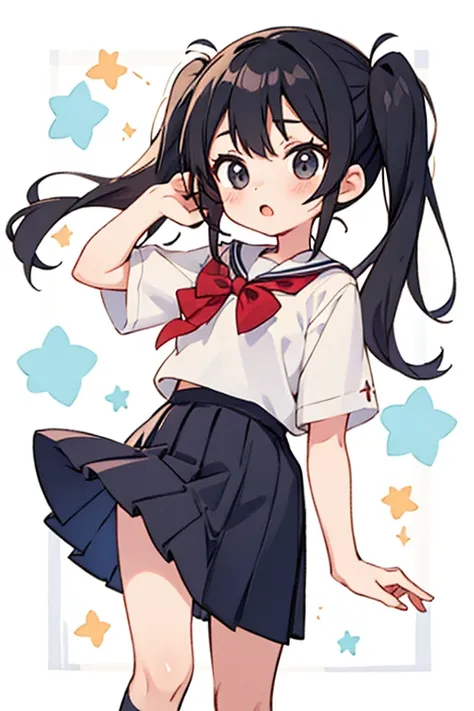 Cute type　Tomboy beautiful girl with black hair and pigtails　School Uniforms　Im going to be late　Awawawawawa