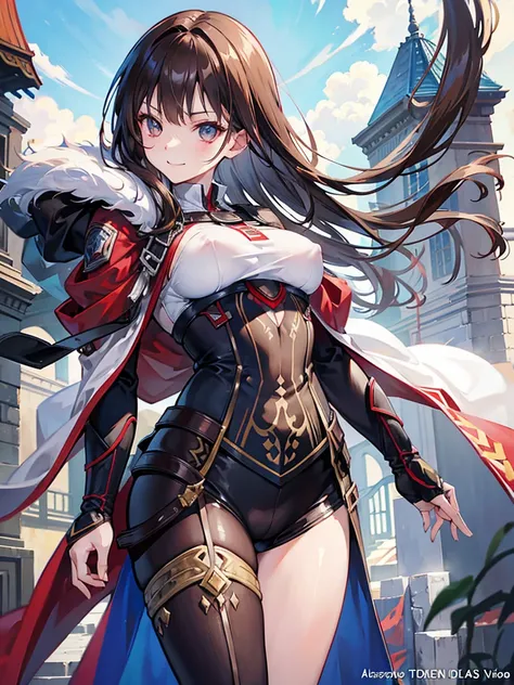 Moe anime illustration、High resolution、female assassin、brown hair、colorful robes、body suit、Assassins Creed、Close-up of people、nipple、archaic smile、female organ、big breasts