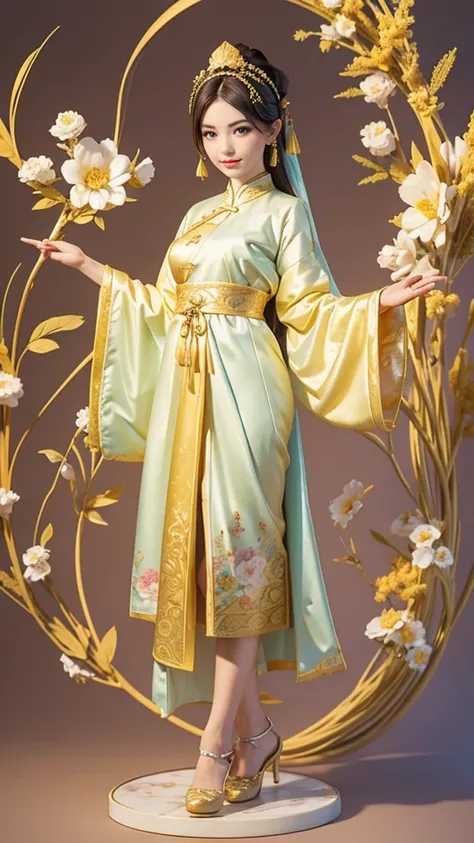 Chinese style，national current，Dunhuang style，a beautiful lady, Dunhuang costumes，White nine-color deer with colorful patterns ,Fantasy wonderland world ，Silk Road Flower Rain，silk road，Beautiful two-dimensional, Thick coating, Beautiful background，Perfect...