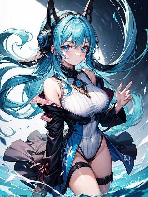 （（（masterpiece、Highest image quality、highest quality、highly detailed unity 8ｋwallpaper）））、（（Illustration of one girl、upper body））、（（（beautiful girl）））、（librarian）、blue hair、（stocky build, thickset physique：1.3, broad shoulders, solid chest）、big breasts、lib...