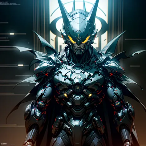 "A mysterious figure emerges, clad in the iconic Cybernetic Batman suit. In this hyper-realistic rendering, the Dark Knight exudes an imposing cyberpunk aura. The sleek armors intricate details gleam under cinematic lighting, creating a stunning masterpiec...