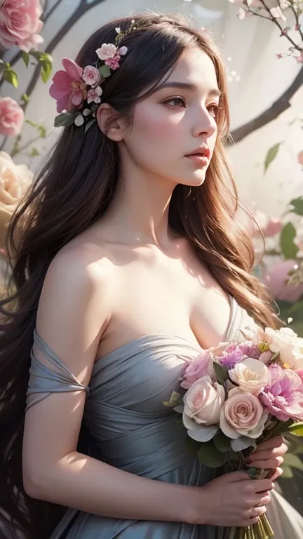  a woman surrounded by flowers, draped in velvet and flowers, loish and wlop, casey baugh and james jean, james jean and wlop, persephone in spring, wrapped in flowers, anna dittman, woman in flowers, wrapped in flowers and wired, monia merlo, jana brike a...