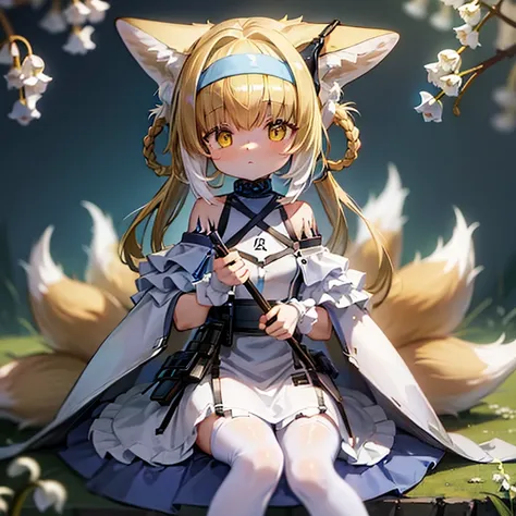 masterpiece, highest quality,arknights,lily of the valley,lily of the valley（arknights）,small,furry ears,big fox ears,nine tails...