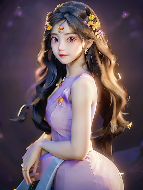 craft  top notch,  girl  solo  ((adult female)),  long hair  hair,  princess  (Black dress reflection) (Purple dress reflection) (Golden dress reflection) Fantasy,  happy  watching the viewer;  cartoon  anime  (oil painting) Burmese girl  18 years old Baga...