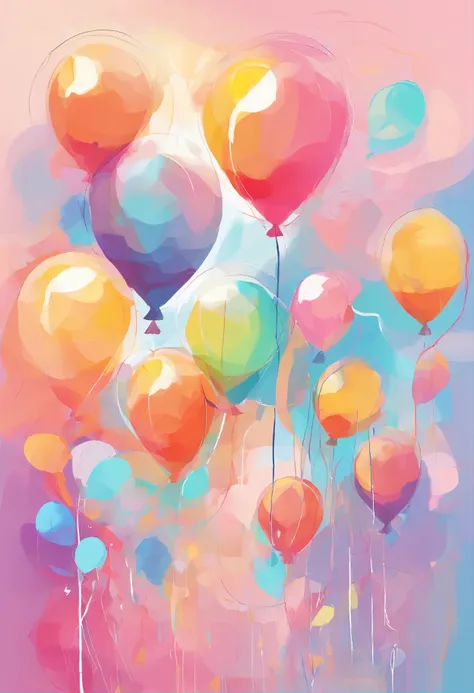 draw an abstract painting.,light pastel colored balloons、aesthetic composition，Minimal style, soft and warm strokes、The main colors of the work are gentle pastel colors.、While staring at this image, you、Interaction of color and texture、Immerse yourself in ...