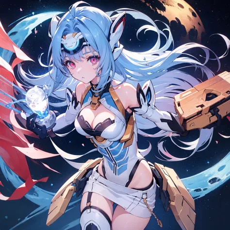 kos-mos,
(mastepiece, best quality, ultra-detailed),
1girl,red eyes,(expressionless),cleavage,sagging breasts,night, star, space,
kawaii, cute, very big eyes, Aesthetic Anime Eyes, small face,
upper body, Cold lighting