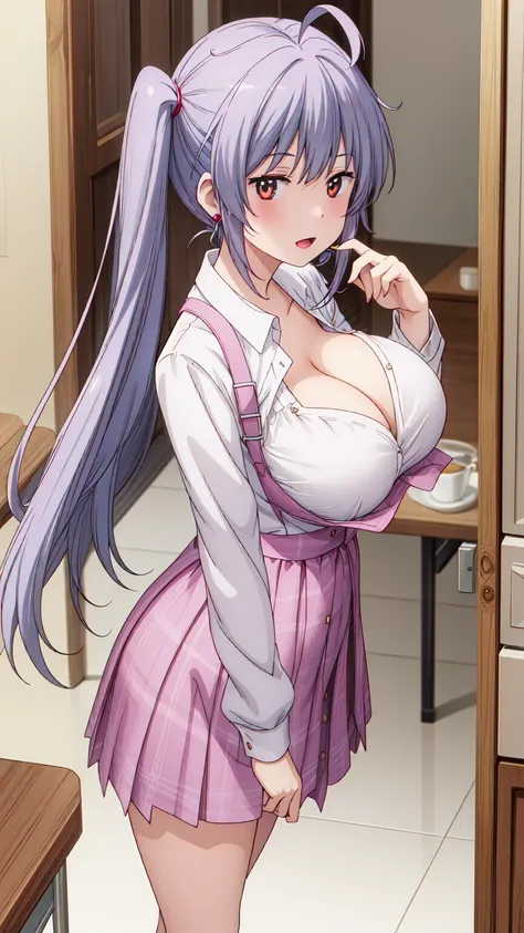  (Beautiful, Huge_Breasts:1.3), Miyauchi Renge, an anime style character, twin tail hair, yellow ribbon, Loli,

(Beautiful,Huge_Breasts:1.3), An enchanting visual unfolds, a sexy cartoon girl with very large breasts in a female outfit and school girl skirt...