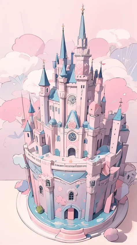 a castle made of cotton candy, wonderland, detailed, soft tones, dreamy