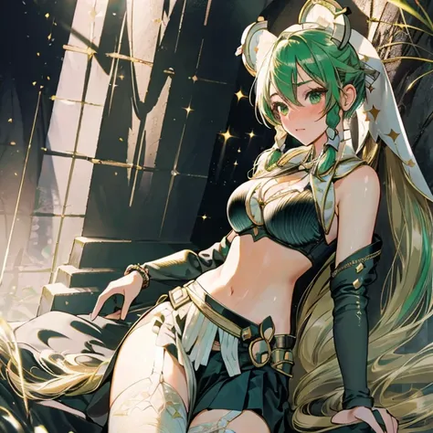 (Very good image quality), ((1 europian girl)), (in the center:1.4), cute girl, 16 years old,  Emerald green hair, long twin tails hair, back braid, low braid, bangs covering one eye, white veil, beret, silver tiara, brown eyes,(medium breasts:1.3), black ...