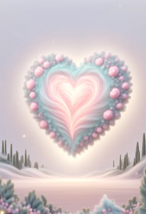 (pastel tones:1.5)，Light style，cozy calm，nature，warm and comfortable，garden，hyper detailed masterpiece，dynamic，Amazing quality，Floating oversized ethereal pink heart 