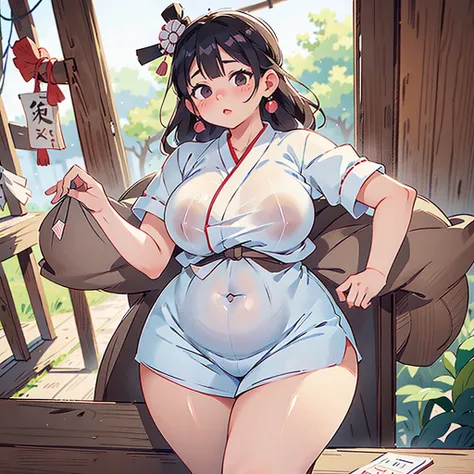 araffed woman in a white shirt and panties posing for a picture, a picture by Torii Kiyomoto, tumblr, shin hanga, thicc, japanese goddess, japanese model, oppai proportions, oppai, she has a jiggly fat round belly, giant stunning goddess shot, thick body, ...