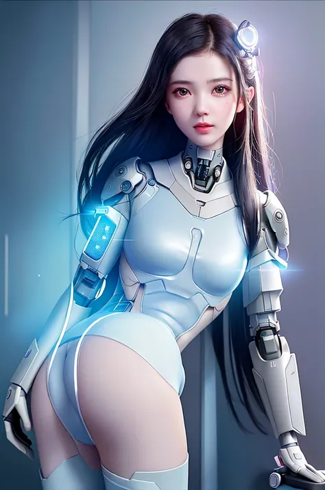 dystopian, [sci-Fi], High-detail RAW color photos, Panorama, oF (cute Female arterial intelligence, 控制论Enhance), indoors, permanent, (Inside the cryogenic chamber, in advanced cyberpunk research Facility), Toned physique, (Small but lively breasts, normal,...