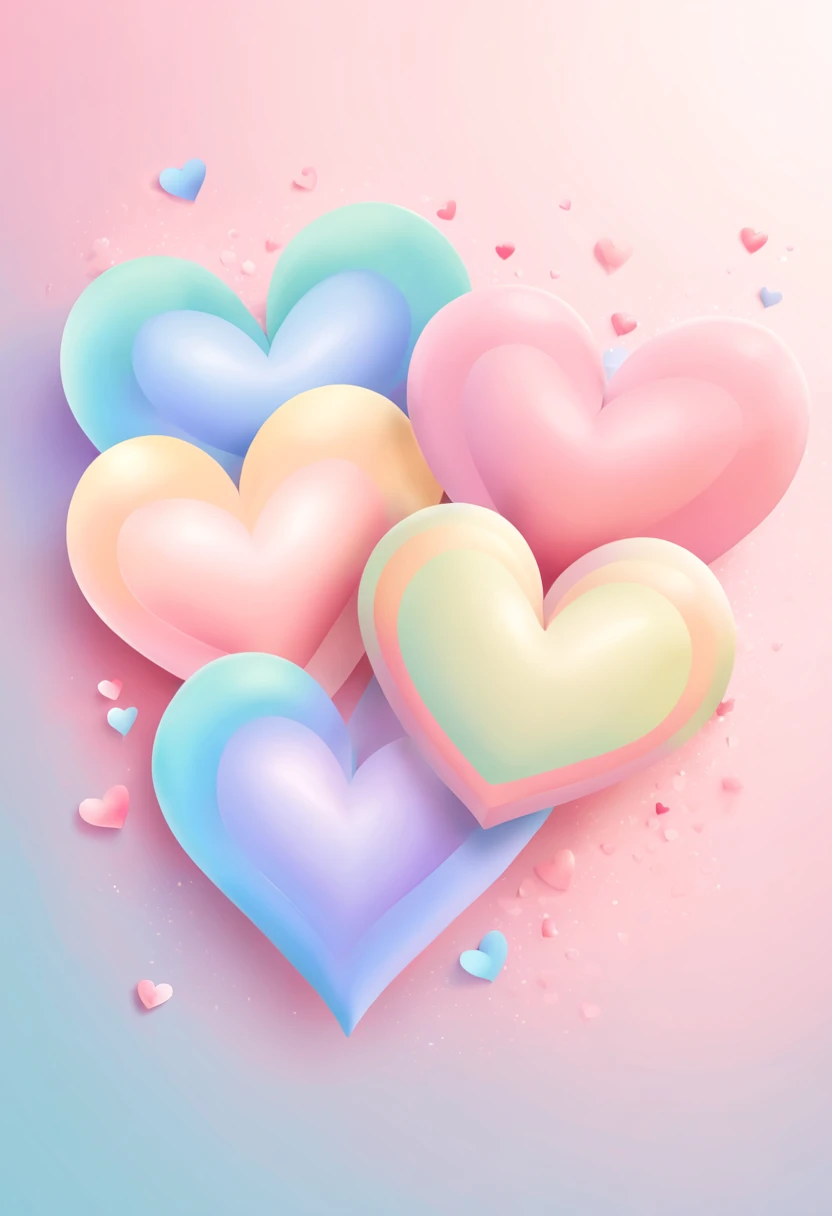 Soft pastel colors and glossy valentines hearts on pastel background happy valentine vector illustration masterpiece, best quality,very delicate and beautiful