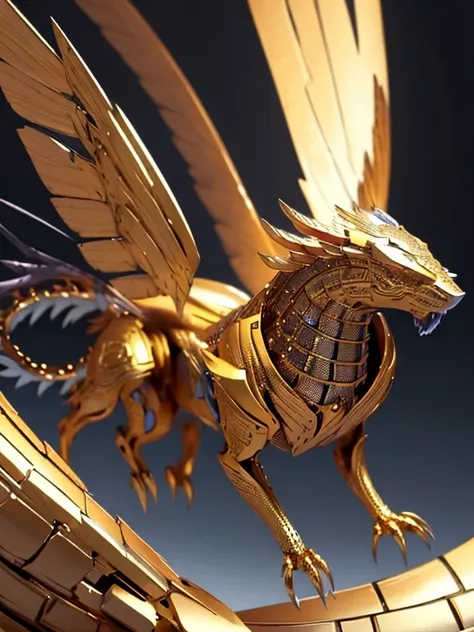 (best quality, highres, ultra-detailed, realistic:1.37),
a metallic wyvern, golden serpent, metallic dragon,
red gemstone peaks,...