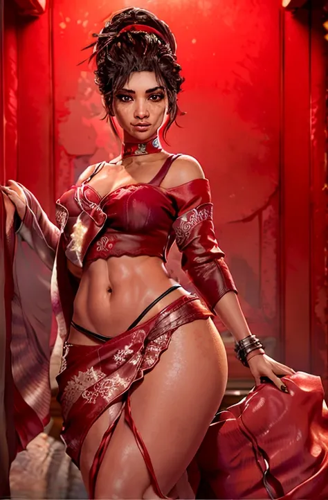 ((portrait shot)), ((a photo on Panam standing straight)), (((wearing sexy  red saree, long skirt))), ((face_freckles:0.9)), night time, good hand,4k, high-res, masterpiece, best quality, (head:1.3), finely detailed skin, sharp focus, (cinematic lighting),...