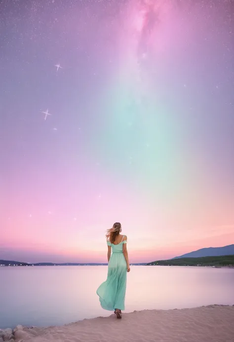 Marija pastel tones, stars full sky,