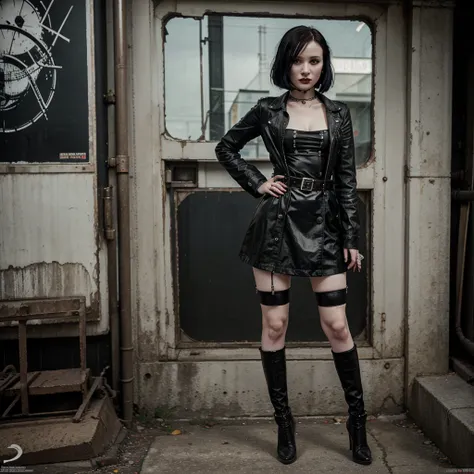 [[full body]] picture of Emily Browning as goth girl, retro style poster, steelpunk