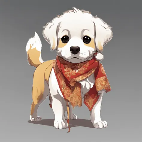 Baby AKITA wearing hippie clothes, Segurando um cartaz em branco na boca ,Um filhote de cachorro、 arte oficial, , Sobre, retrato estilo anime, estilo de arte anime moe, estilo anime 2d, estilo de arte fofo, anime estilizado, estilo de arte de anime, estilo...