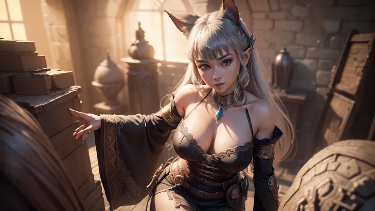 (Cinematic footage, full medium closeup, gorgeous 18-year-old kemonomimi woman soft pale skin, cute and youthful face, well-defined eyebrows, delicate nose, ultra-detailed: 1.1, photo-realistic: 1.4, depth of field, cinematic lighting, IMAX camera, HDR, DT...