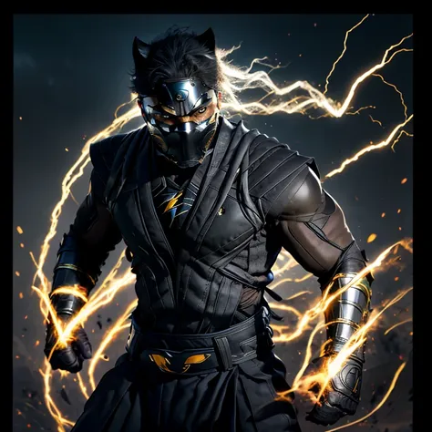 a captivating close-up portrait of the black panther in an astounding kakashi suit, the regal feline figure donning the complex ...