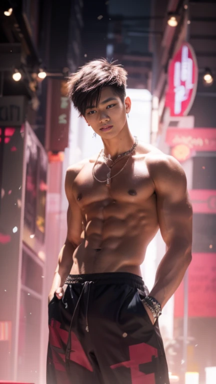 High quality, masterpiece, highly detailed, 8k, perfect face, perfect body, realistic, photogenic, man, Asian, young, black hair, short hair, handsome, detailed eyes, beautiful detailed nose, realistic body, realistic light, comfortable expressions, cute g...