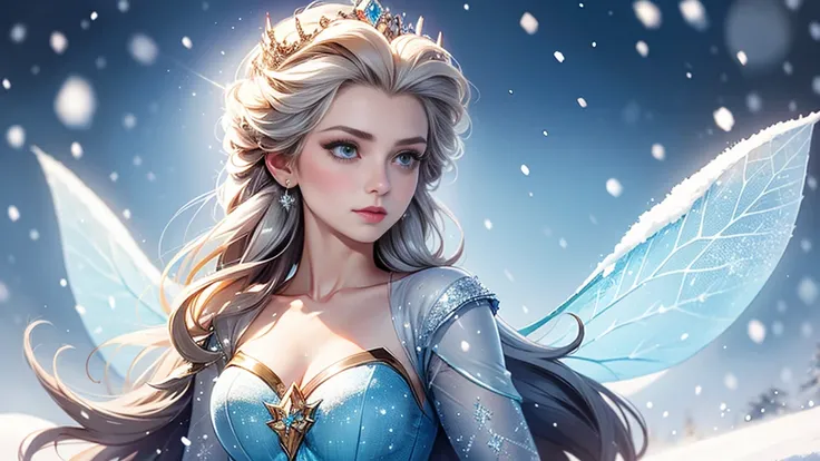 Queen Elsa，whole body，Breasts are super big，Snow background，ios deep scene，Insect slit details