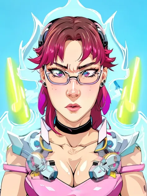 anime girl with pink hair and glasses holding a knife, holy cyborg necromancer girl, angry female cyborg, anime style character,...