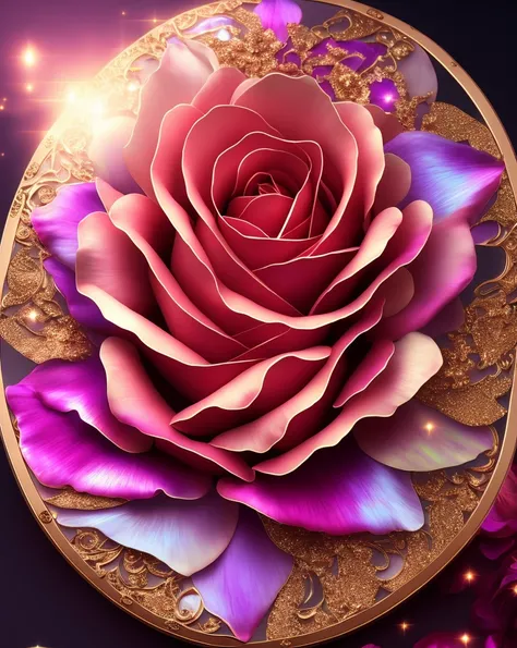 best quality,high-res,ultra-detailed,holographic rose shields,rose petal texture,delicate design,reflective surface,golden edges,luminous glow,stylish and fashionable,eye-catching,breathtakingly beautiful,sharp focus,vivid colors,realistic shadows,ethereal...