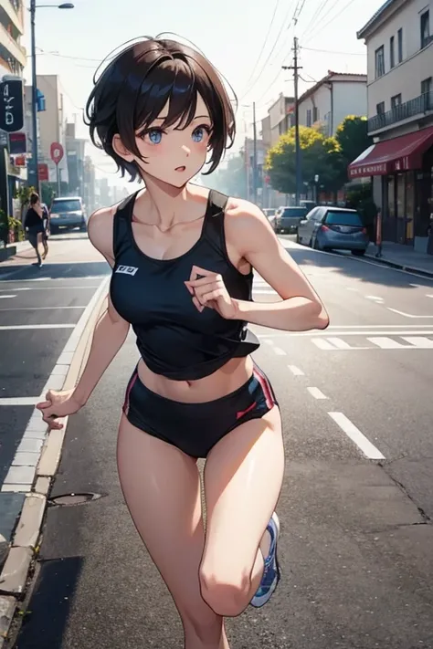 Beautiful woman running with all her might、Sexy、short hair