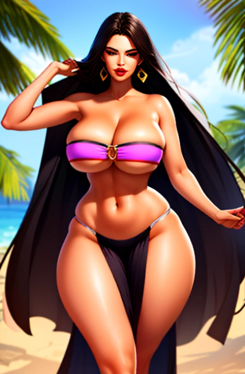  nude with slender body extra large breasts and slender curvy body high image details 12k beach daylight supernatural beauty gothic makeup voluminous lips