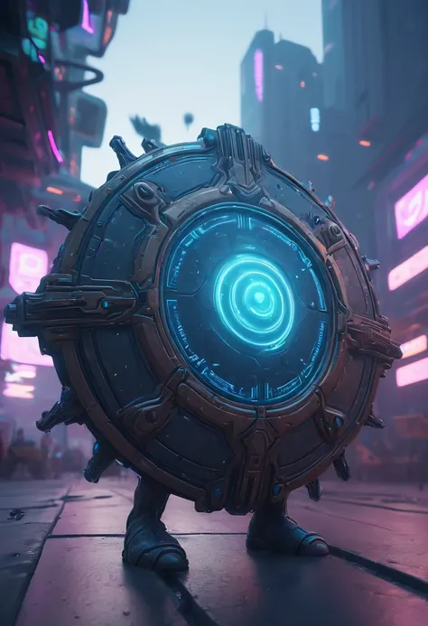 Large Shield, cyberpunk, whimsical, epic, fantasy art, octane render, intricate, (best quality, masterpiece, Representative work, official art, Professional, unity 8k wallpaper:1.3)