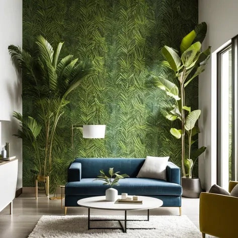 
Modern Dorm :
 with luxurious lighting around the room, plants in the urban jungle style decorate the room, luxurious and modern furniture, mesa de centro com artesanato, forro de gesso, paredes brancas, grande janelas de vidro, cortinas semi abertas, Tv,...