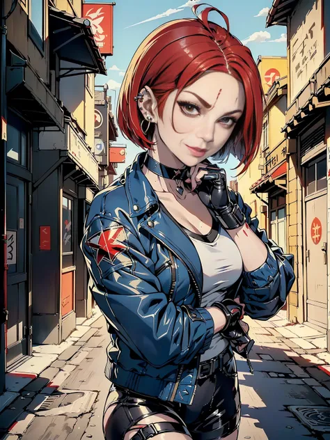 in the art style of persona5 and in the art style of street of rage 4, delinquent, (sukeban), mature_female, blush, mature, older woman, 25 years old, Sukeban teacher outfit, ((((1girl, solo female, solo, solo focus:1,9)))++++, choker, sukeban teacher, suk...