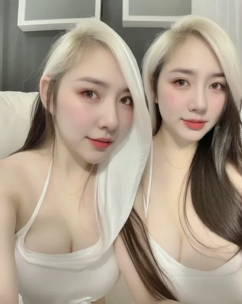 (realistic、high resolution:1.3)、 1 girl with perfect figure、selfee、Long、((white skin:1.3))、Huge breasts:1.3、white bikini、looking at viewers、super fine face and eyes、long hair、 in bedroom, sit on the bed、exposed cleavage、upper body、half body