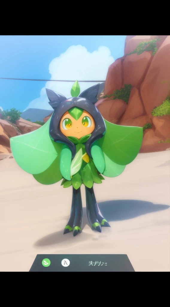 a close up of a person in a green outfit with a green cape, pokemon sword and sheild, new pokemon, pteranadon styling, melting into lilligant, magical shiny skin, slimy shiny reflective joy, similar to pokemon, insect trainer girl, weird pokemon, fluffy or...