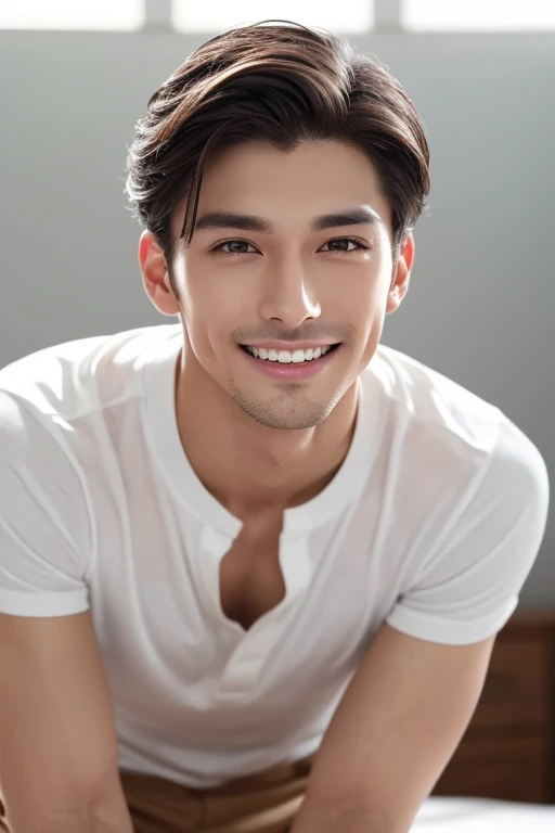 handsome man、Sharp facial features and thick hair、Well-groomed Brown eyes and long eyelashes Sharp jaw and well-aligned teeth Smooth acne-free skin Slim, toned body Beautiful smile and white teeth Sophisticated fashion sense Charismatic demeanor Calm and p...