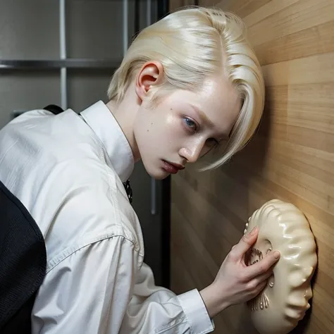 (albino androgynous queer male, chicken brain, weak stomach, weak bladder, depraved homosexual, kinky pervert)