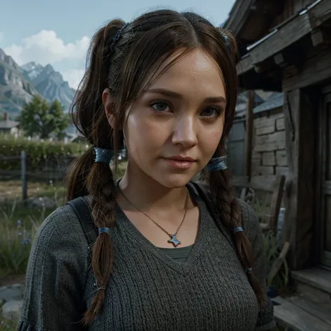 Realistic Cute Amanda Bynes in skyrim with high pigtails