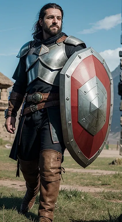 guard with a two-handed giant shield,giant 2m shield, gotic, realistic fantasy