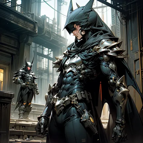 "Mysterious crusaders of the night, Batman and Moon Knight, clad in their iconic armor, exude an unparalleled sense of justice in this hyper-realistic canvas. The cyberpunk-infused style casts an alluring aura over the scene, a fusion of digital anime and ...